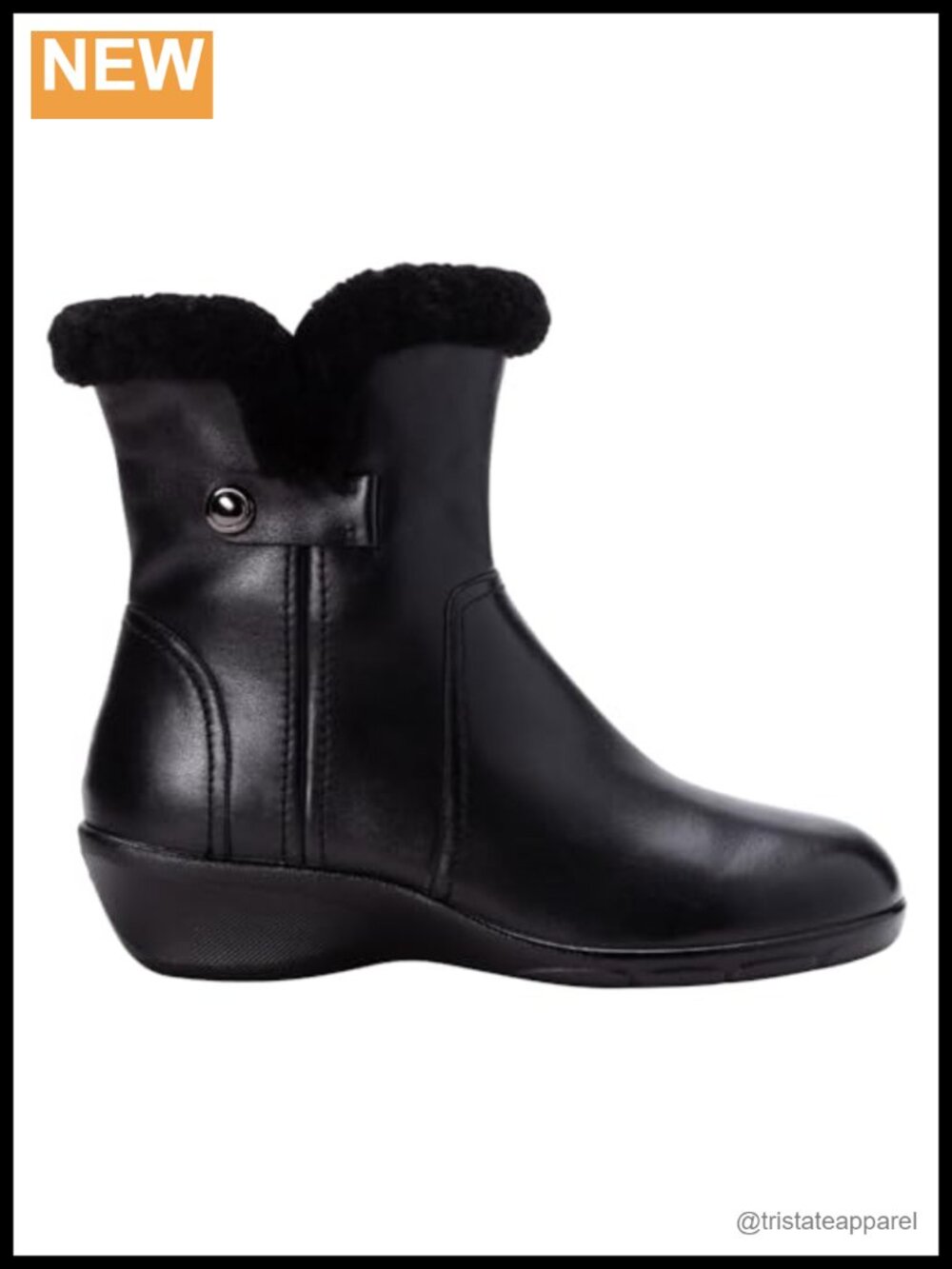 Propet Waylynn Full Grain Leather Bootie with Faux Fur Trim, Zip Closure, Wedge